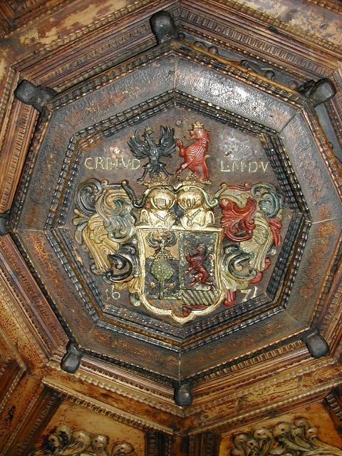 carved wooden Ceiling decoration of a pharmacy built in 1555