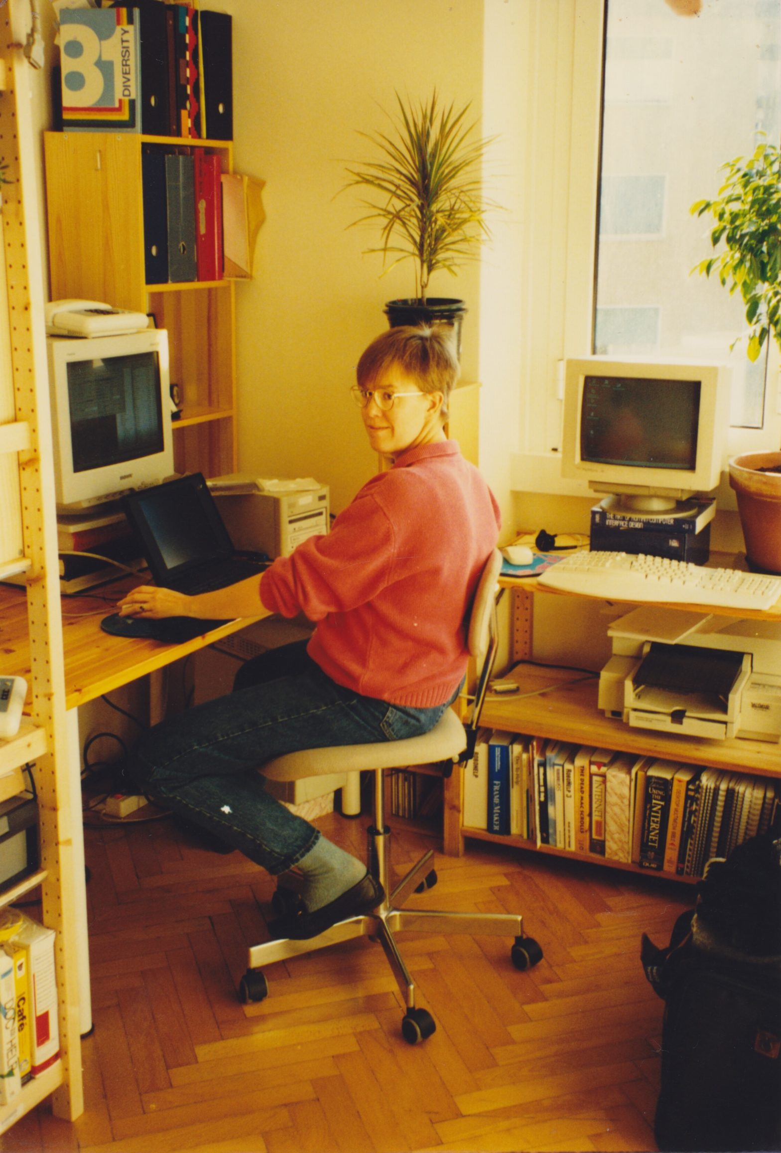 Deirdré working from home ~1995