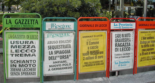 Italian newspaper headlines