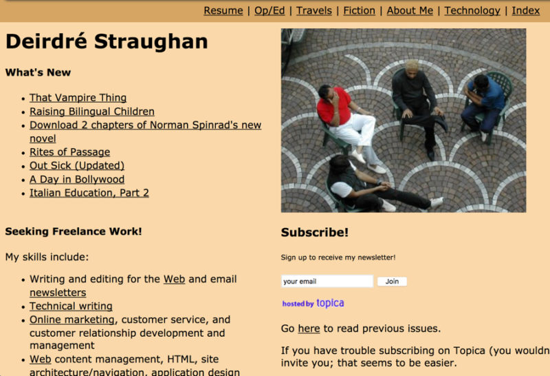 Deirdré Straughan personal site in 2003