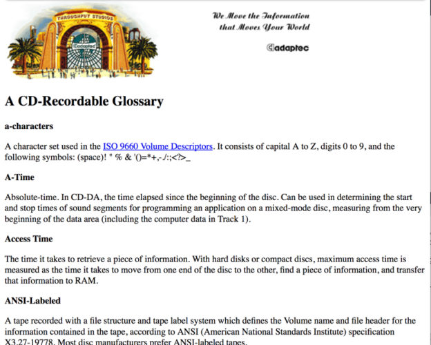 CD-R glossary Adaptec site