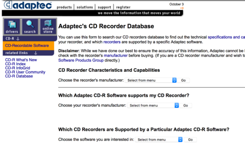 Adaptec CD Recorder Database