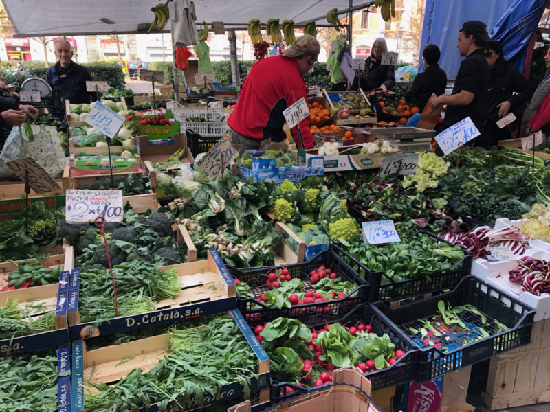 vegetable stall at a street market, Milan.