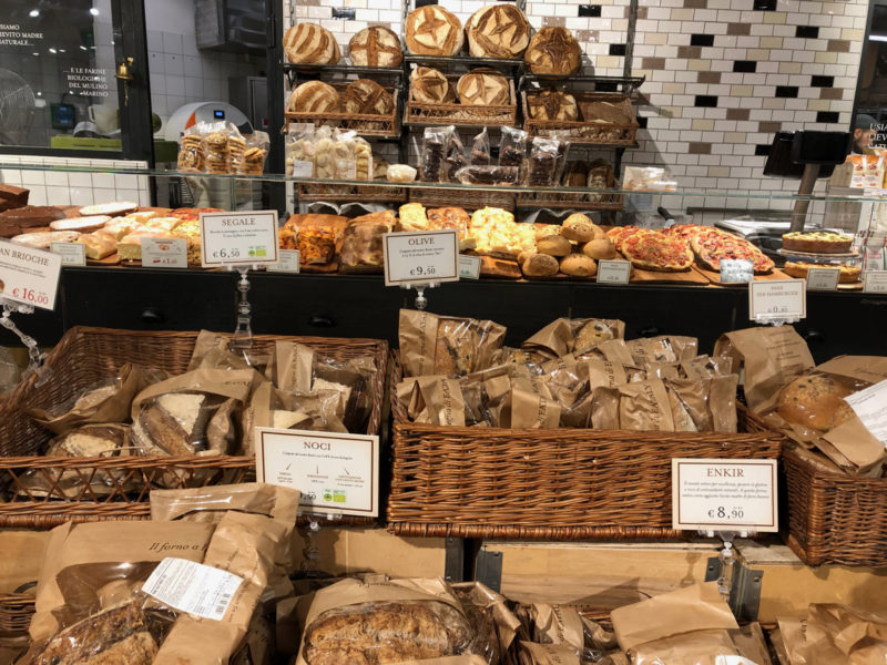 large selection of bread at Eataly, Milan.