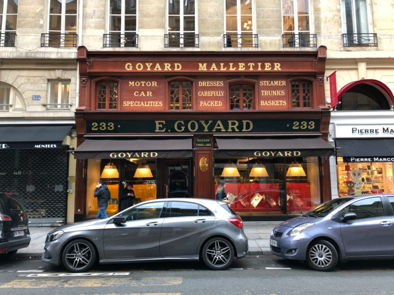 shop front of Goyard Malletier in Paris.