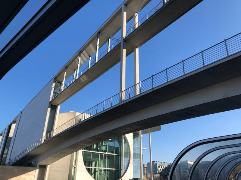 view of pedestrian bridges over the river in Berlin.