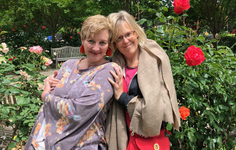 Sue and Deirdré in a rose garden in Yountville CA.