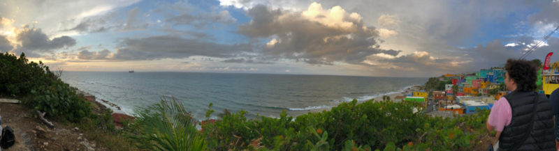 panoramic view of La Perla, looking out to sea, evening.