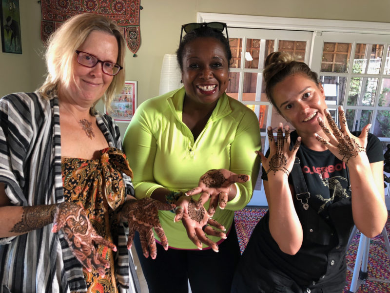 Deirdré, Denise, and Rossella displaying our mehndi