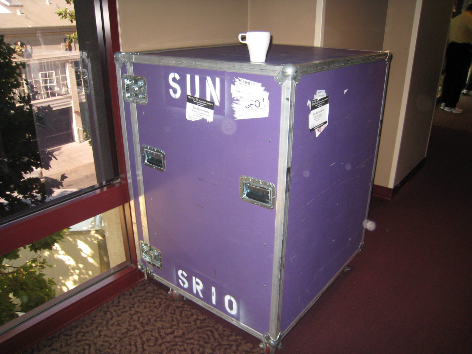 a shipping crate for a Sun system, in the iconic Sun purple color