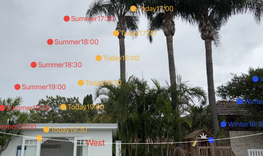 view over a backyard with the sun's path overlaid
