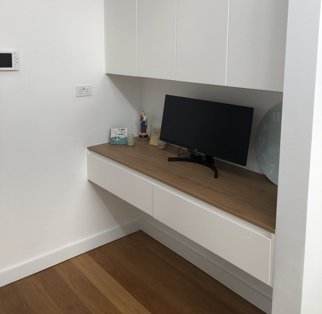 study nook in an upstairs hallway