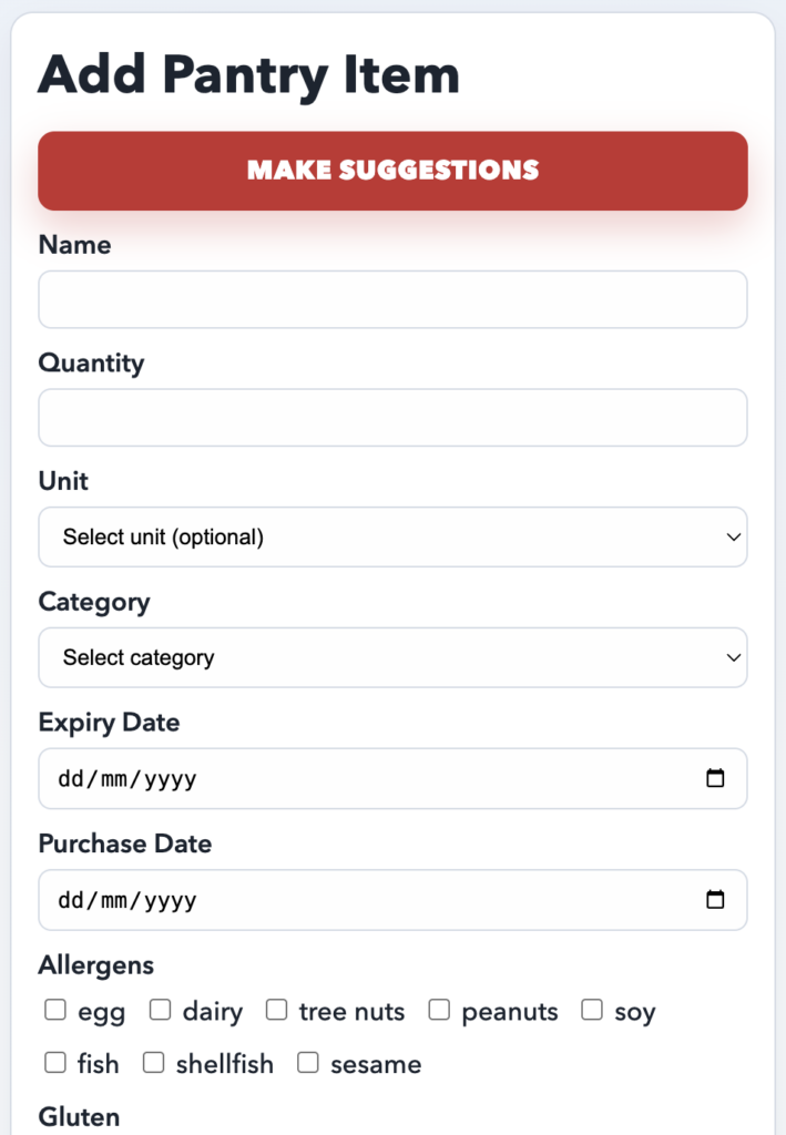 add pantry item page